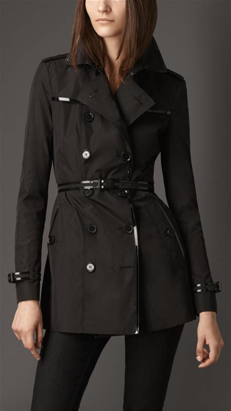 womens london black trench coat burberry patent leather trim|Burberry trench coat removable liner.